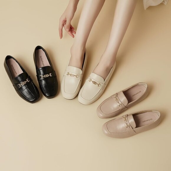 Women Nude Polyurethane Accent Buckle Leisure Slip On Walking Flats Shoes - Picture 6 of 9